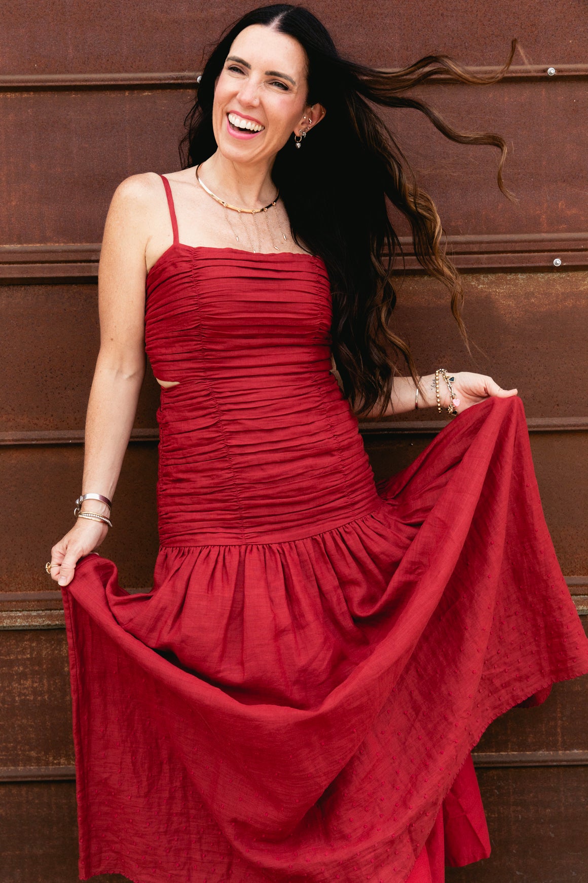 POSSE Red Linen Ruch Maxi Dress (Sz. S)