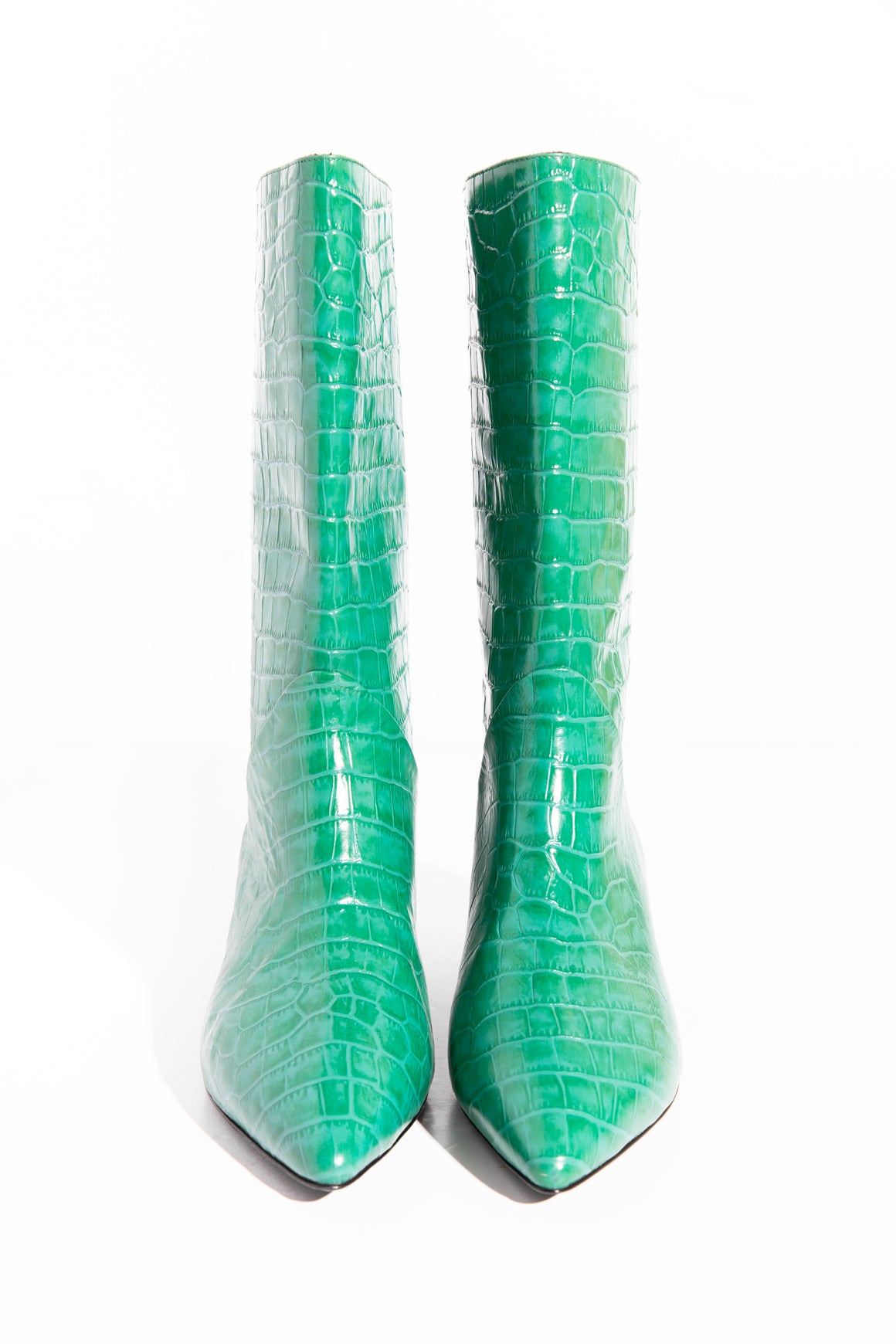 MARNI Green Snake Emboss Kitten Heel Mid Calf Boots (Sz. 40)