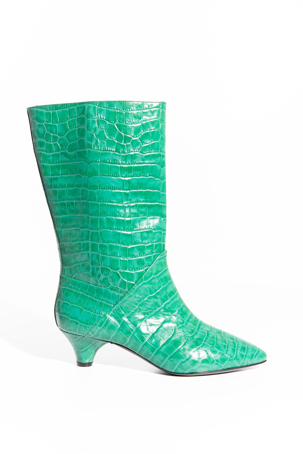 MARNI Green Snake Emboss Kitten Heel Mid Calf Boots (Sz. 40)