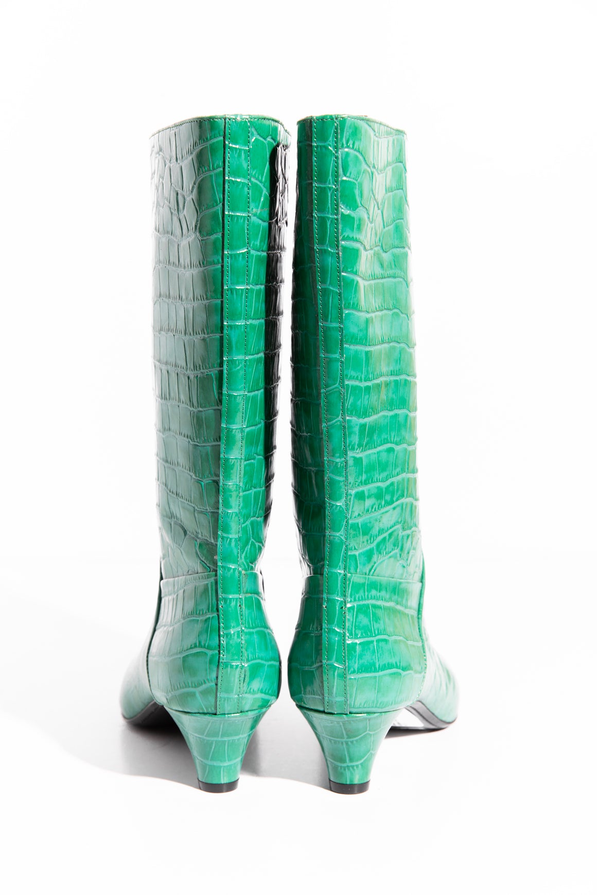 MARNI Green Snake Emboss Kitten Heel Mid Calf Boots (Sz. 40)