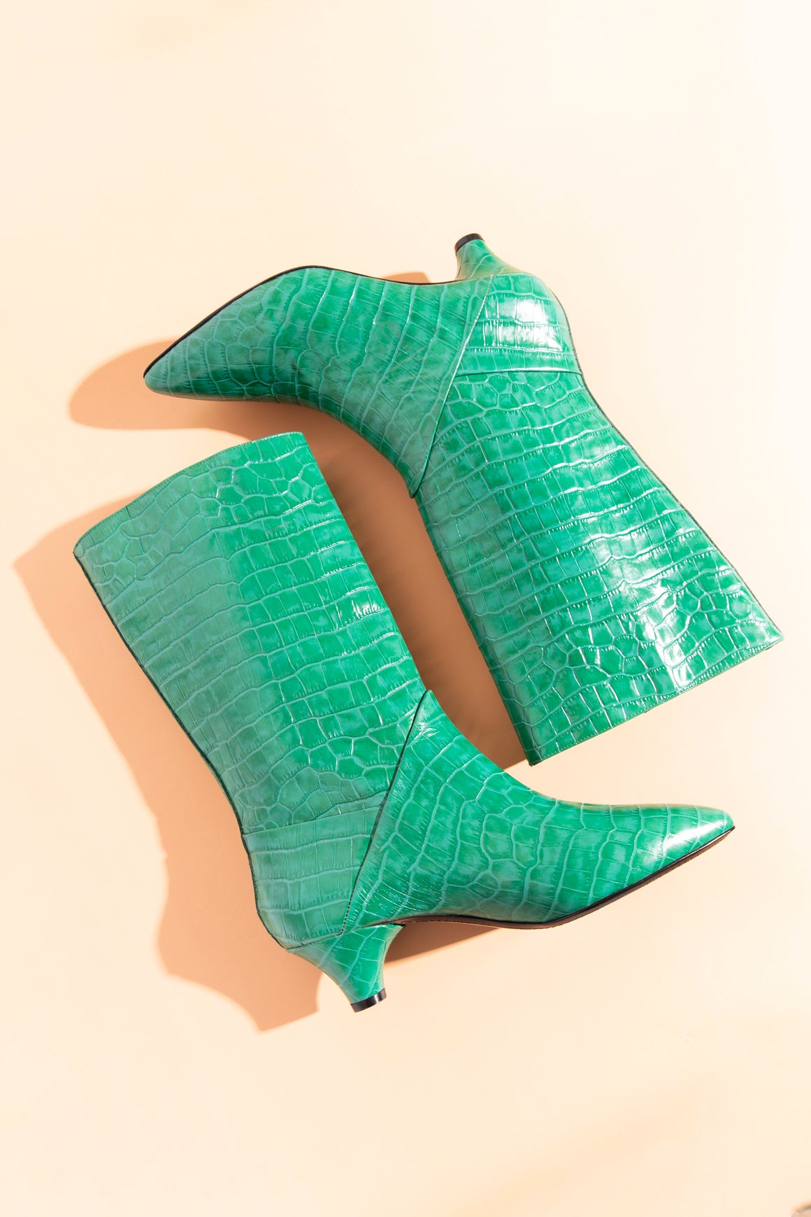 MARNI Green Snake Emboss Kitten Heel Mid Calf Boots (Sz. 40)