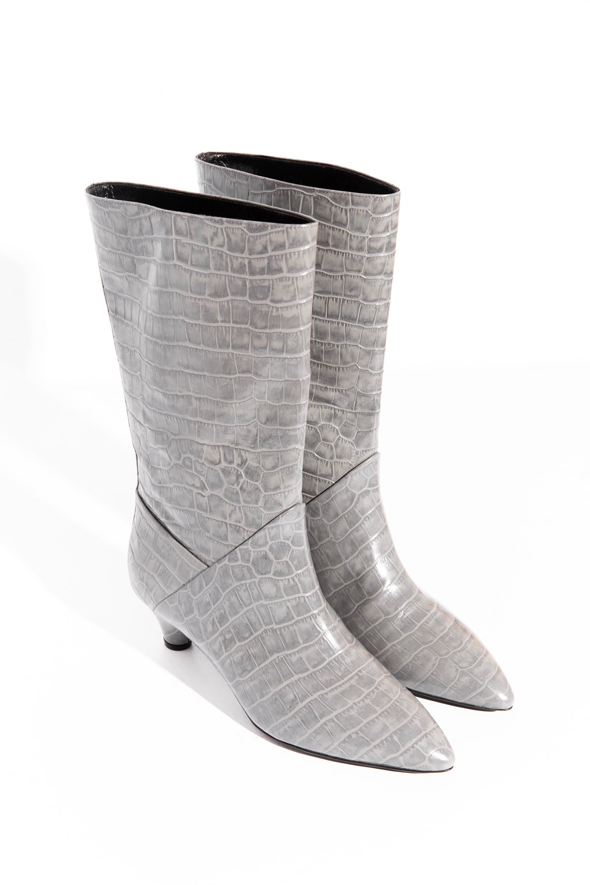 MARNI Grey Snake Embossed Kitten Heel Mid Calf Boots (Sz. 40)