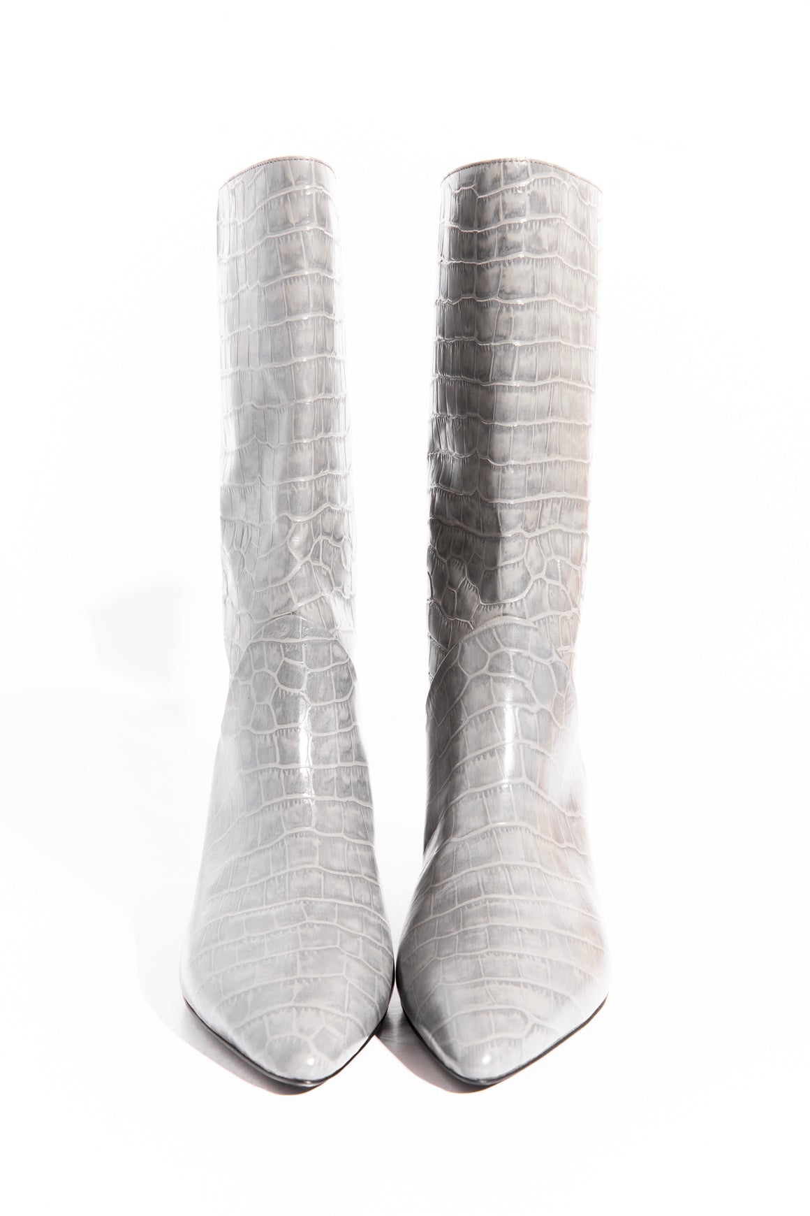 MARNI Grey Snake Embossed Kitten Heel Mid Calf Boots (Sz. 40)