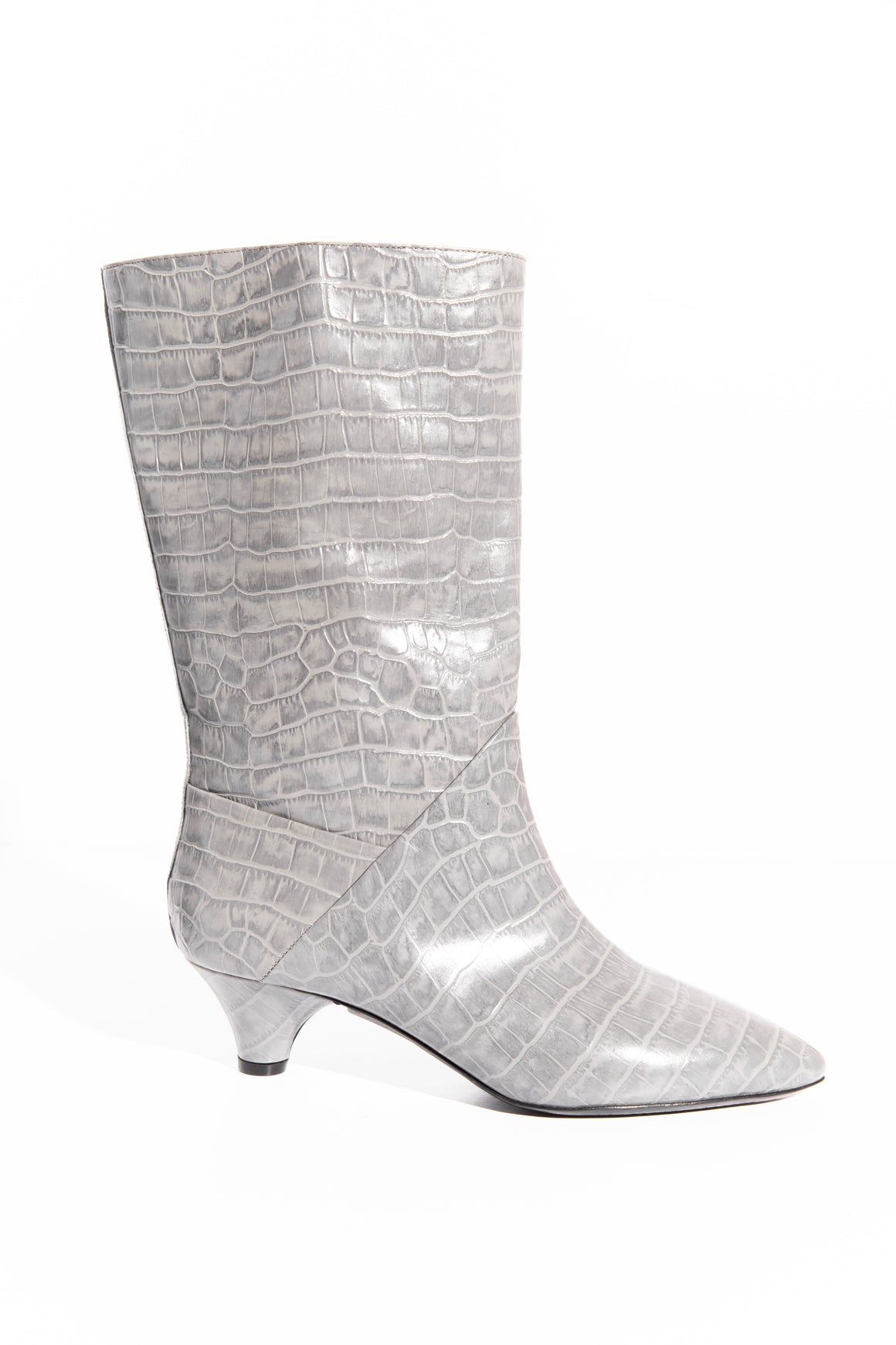 MARNI Grey Snake Embossed Kitten Heel Mid Calf Boots (Sz. 40)