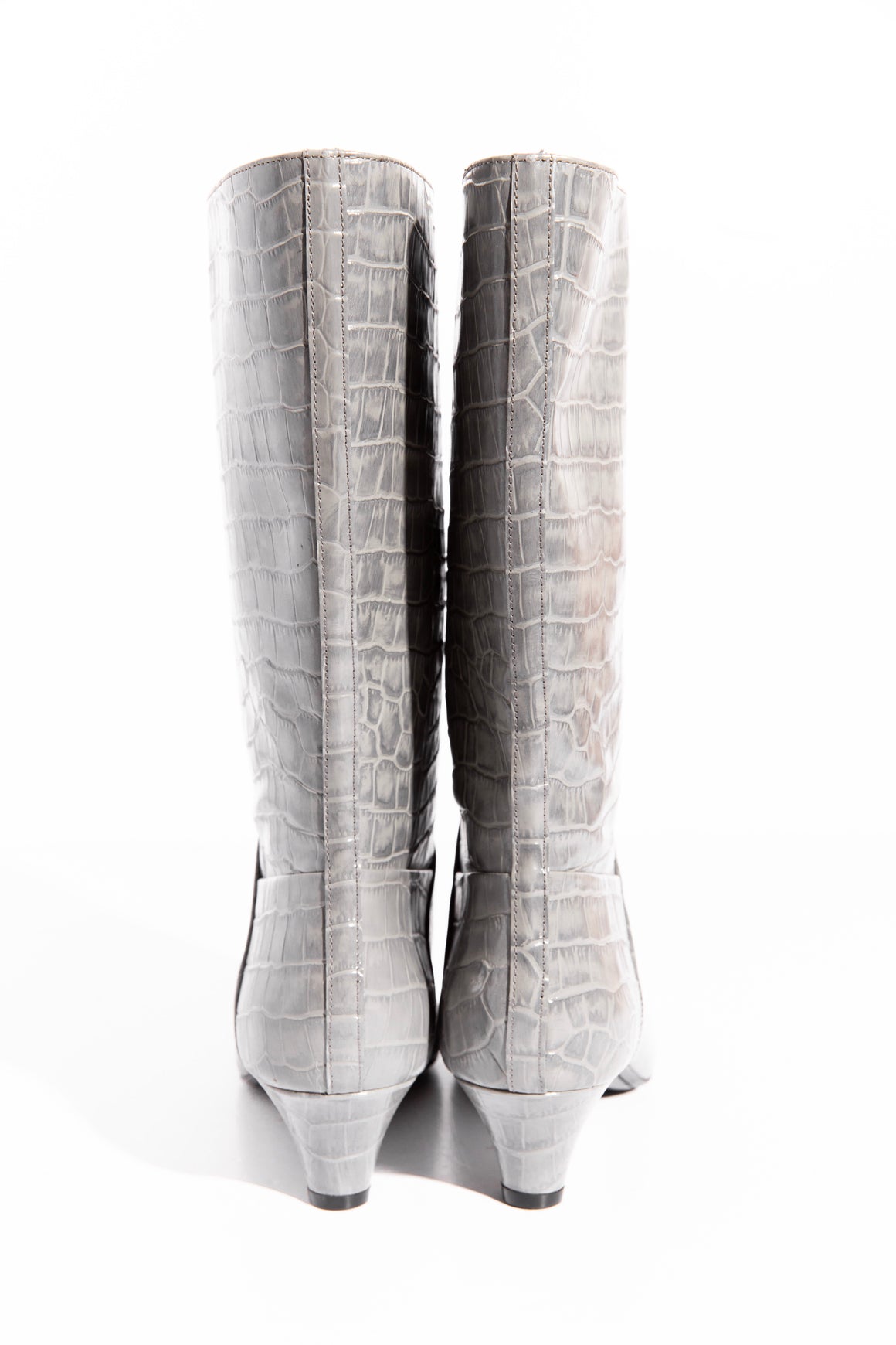 MARNI Grey Snake Embossed Kitten Heel Mid Calf Boots (Sz. 40)