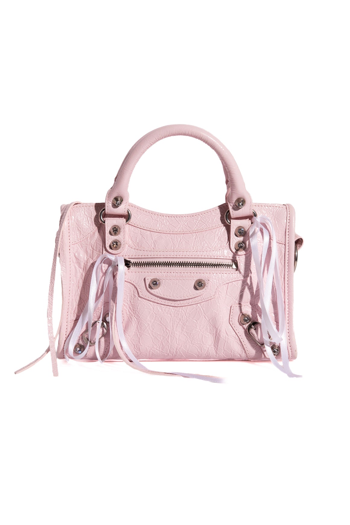 BALENCIAGA Light Pink Crystal Detail Mini City Bag