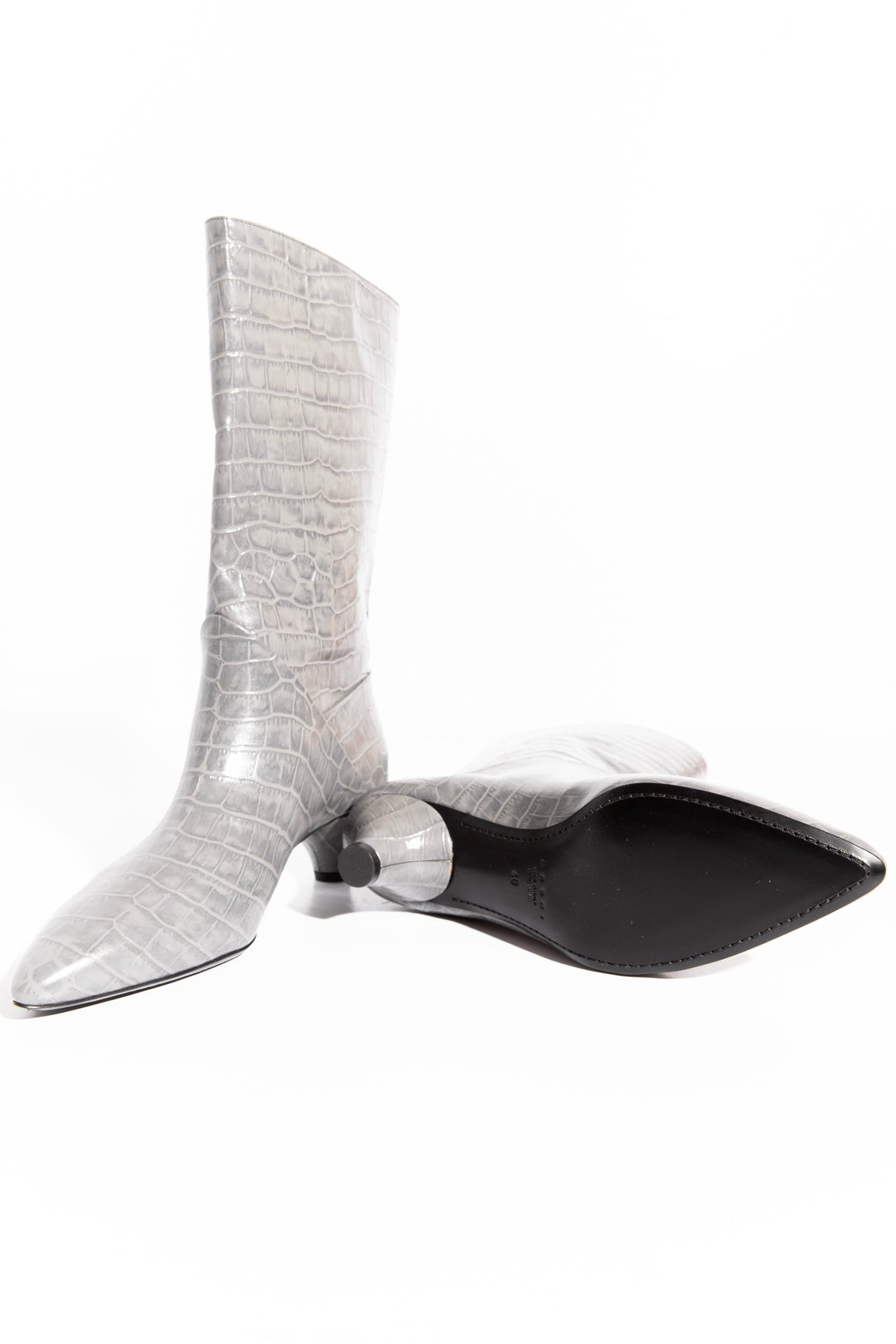 MARNI Grey Snake Embossed Kitten Heel Mid Calf Boots (Sz. 40)