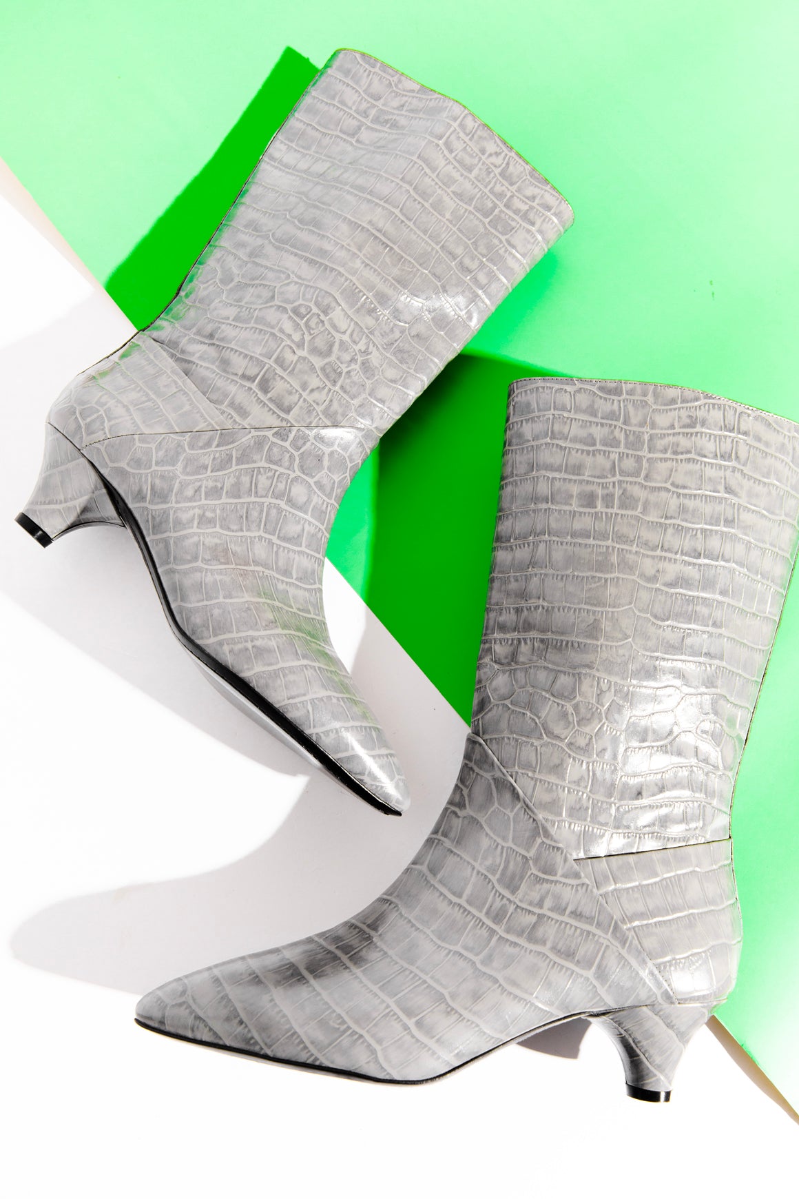 MARNI Grey Snake Embossed Kitten Heel Mid Calf Boots (Sz. 40)