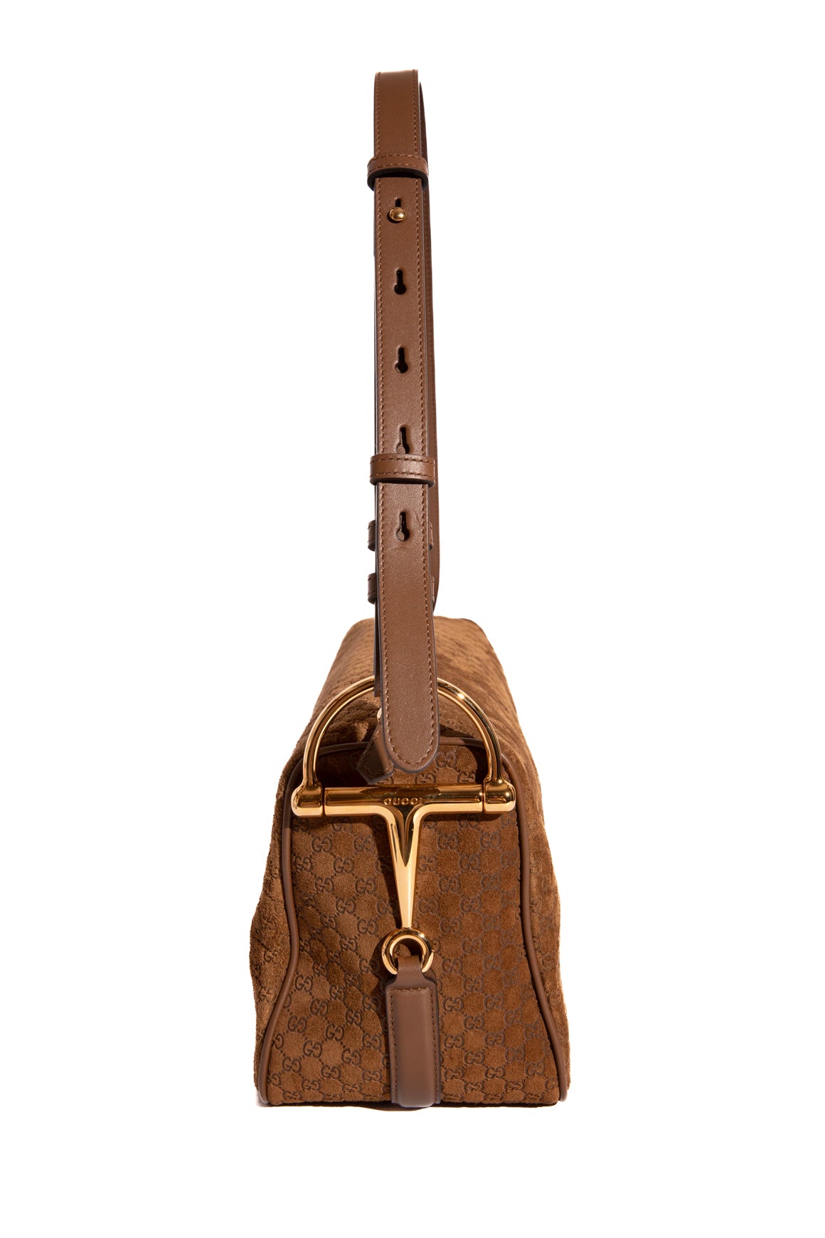 GUCCI Tan Suede Half Horse-bit Medium Shoulder Bag