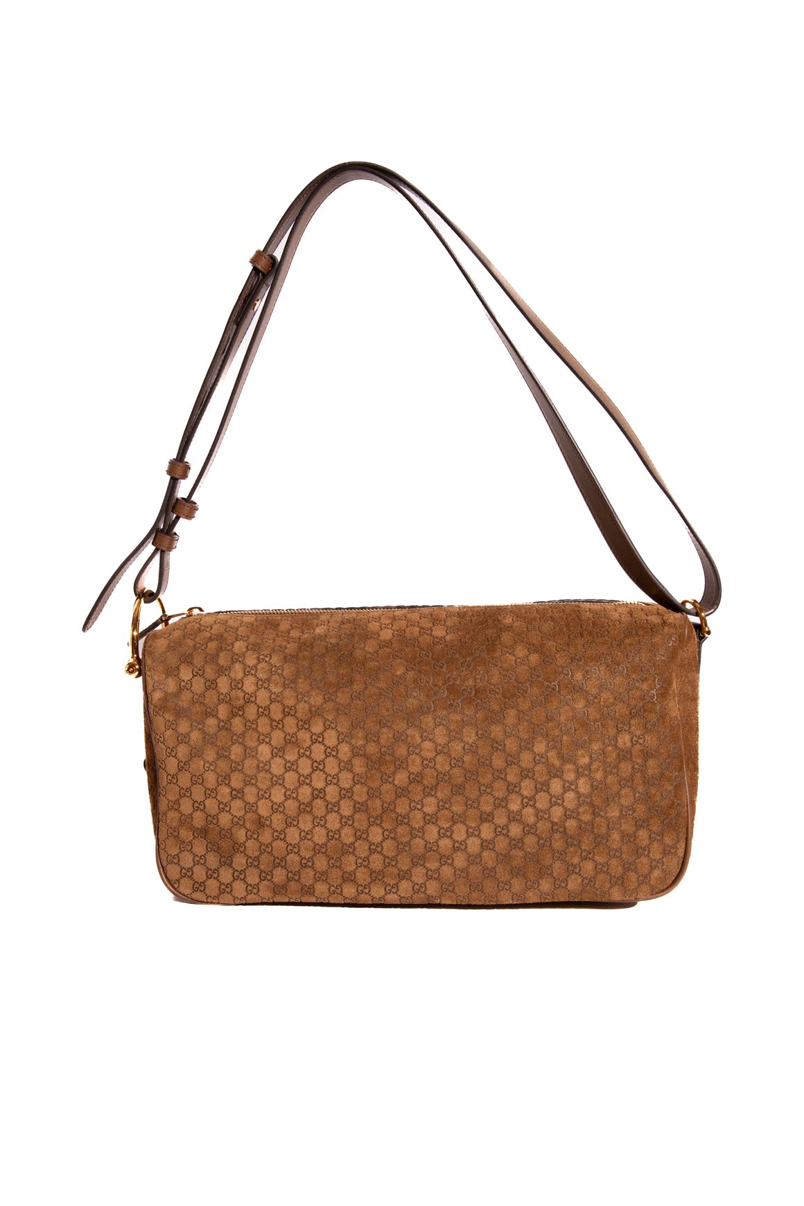 GUCCI Tan Suede Half Horse-bit Medium Shoulder Bag