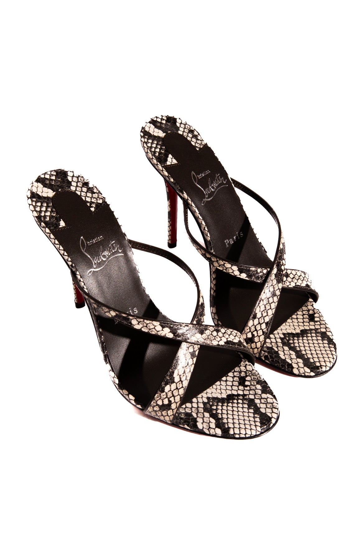 LOUBOUTIN Snakeskin Mulazee Cross 100 Heels (Sz. 38.5)