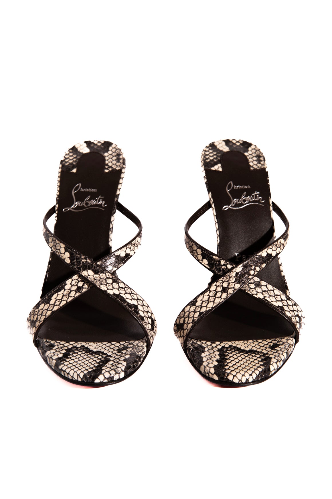 LOUBOUTIN Snakeskin Mulazee Cross 100 Heels (Sz. 38.5)