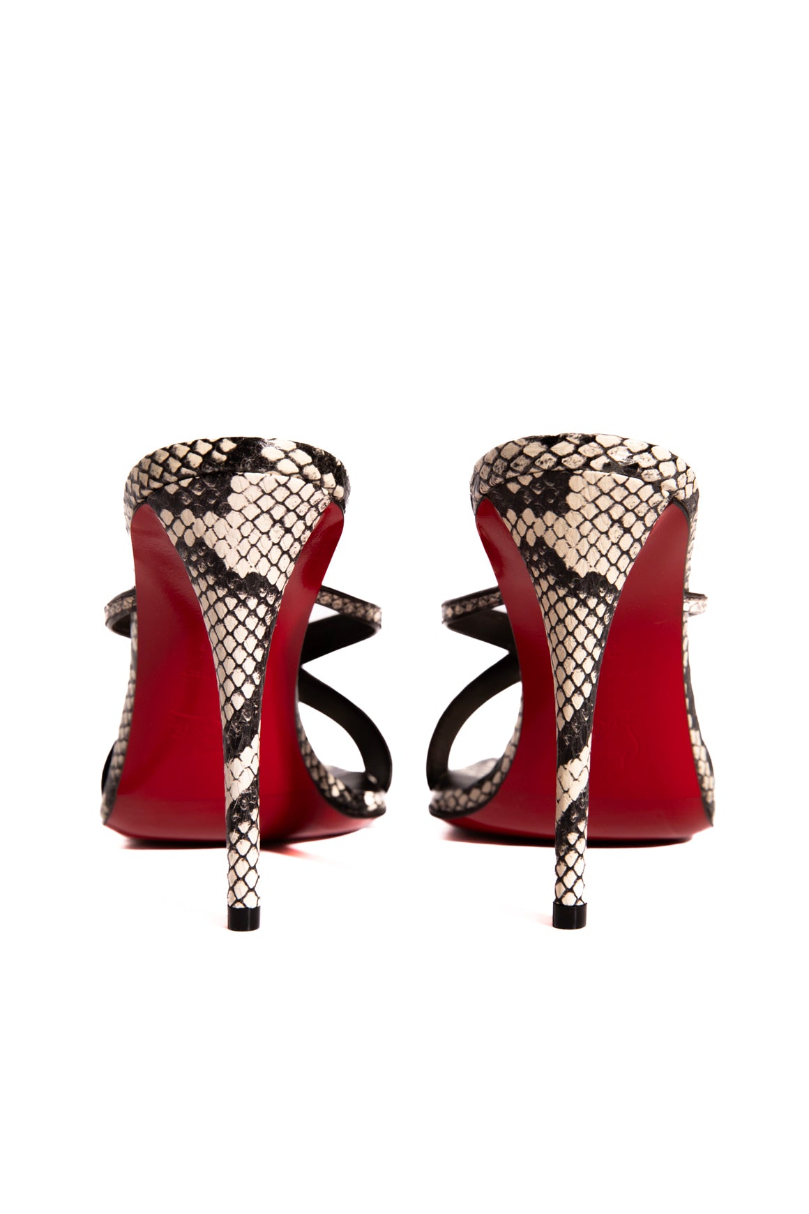 LOUBOUTIN Snakeskin Mulazee Cross 100 Heels (Sz. 38.5)