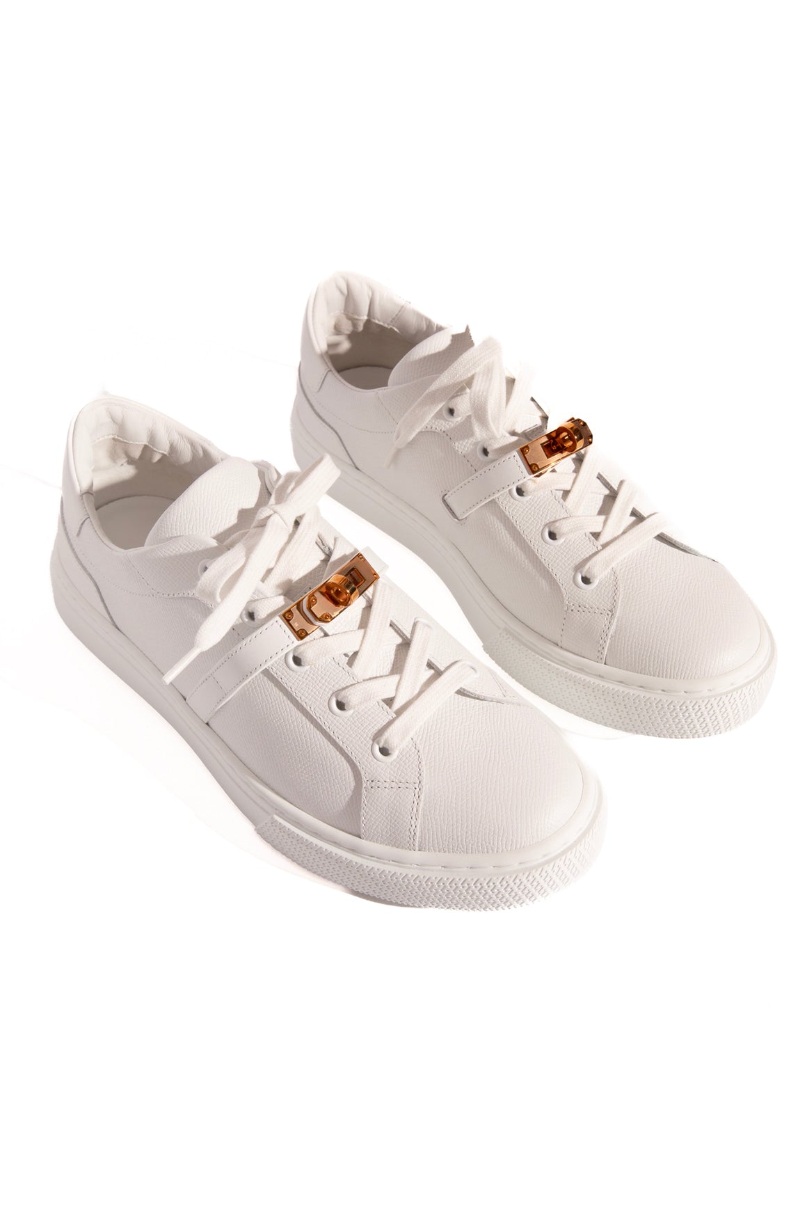 HERMES White Kelly Lock Low Top Sneakers (Sz. 41)