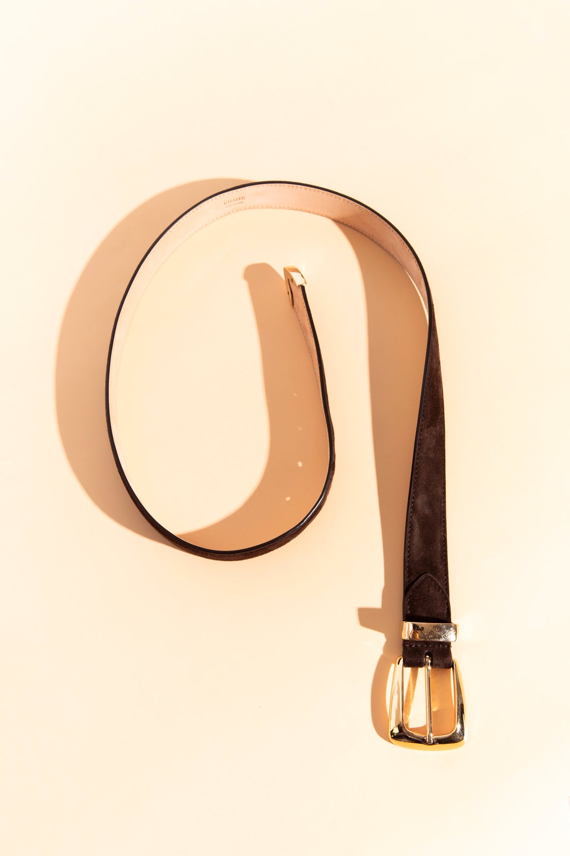 KHAITE Brown Suede Gold Buckle "Benny" Belt (Sz. 85)