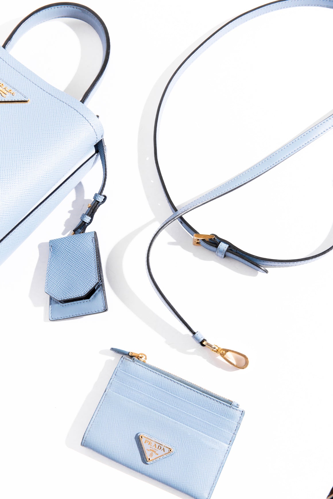 PRADA Blue "Panier" Saffiano Leather Mini Bag With Cardholder