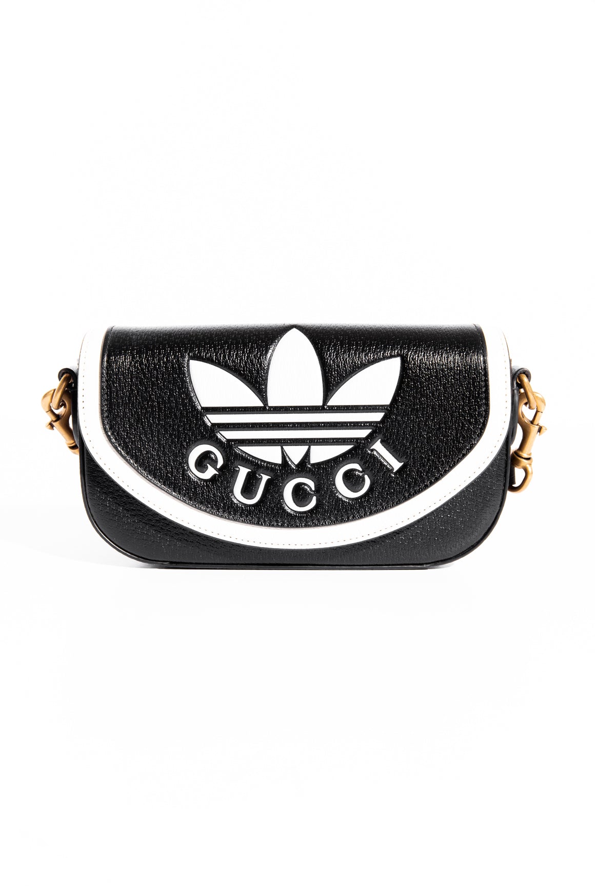 GUCCI X ADIDAS Black & White Leather Mini Shoulder Bag
