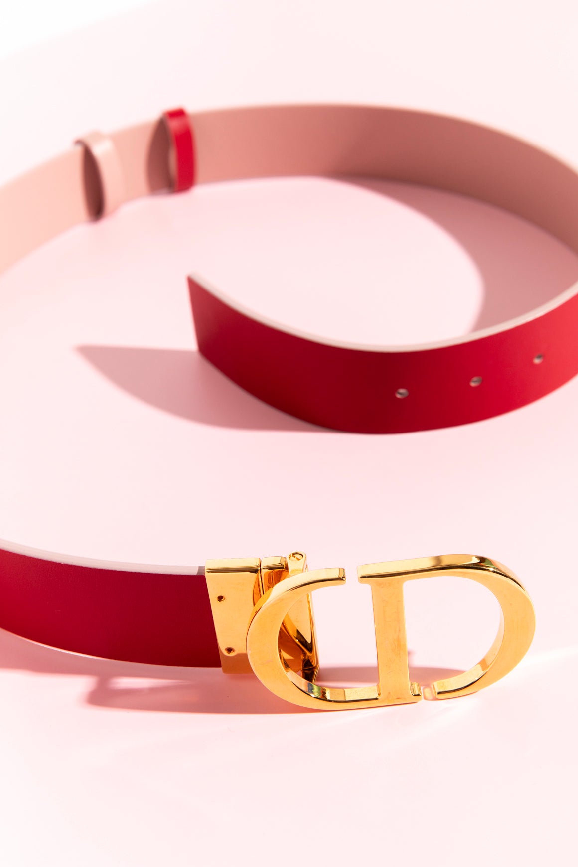DIOR Red & Rose Reversible Montaigne CD Buckle Belt (Sz. 90)