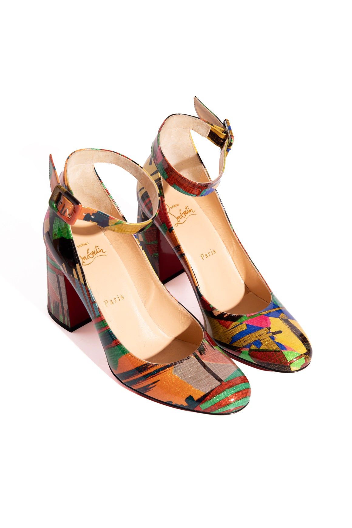 LOUBOUTIN Printed Patent Block Heels (Sz. 37)