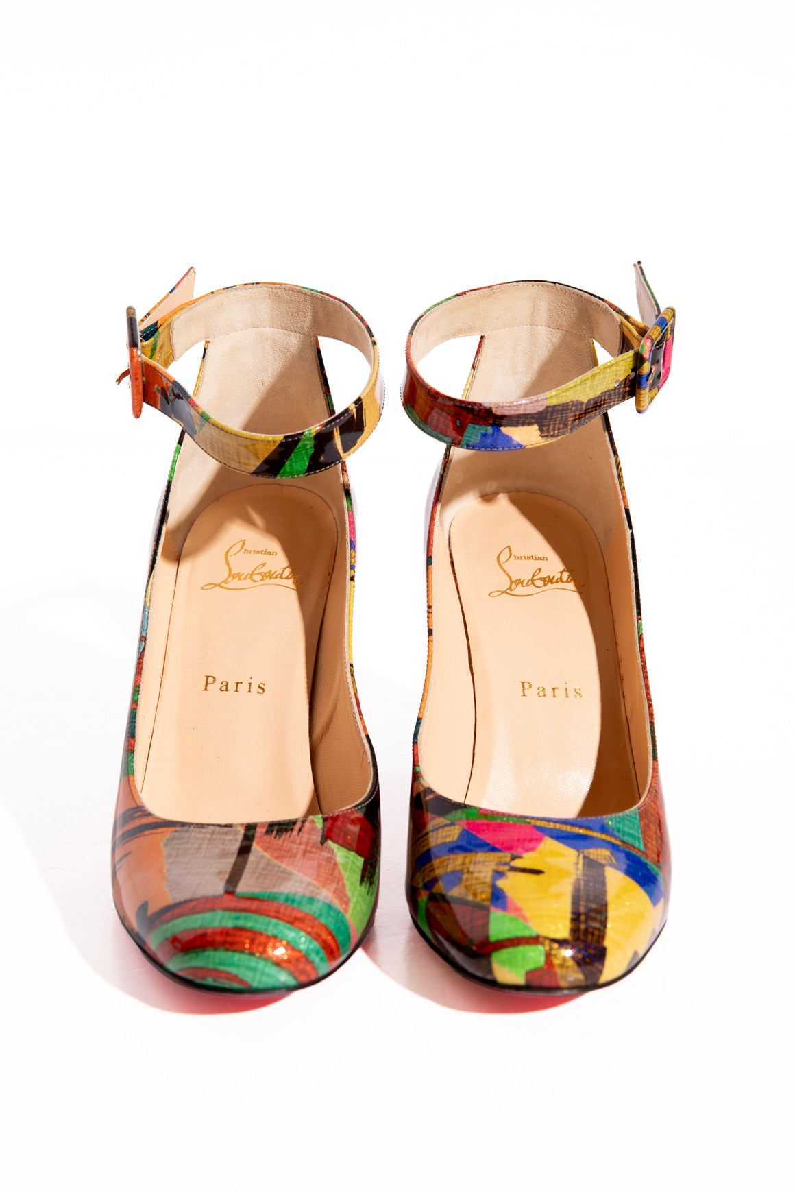 LOUBOUTIN Printed Patent Block Heels (Sz. 37)