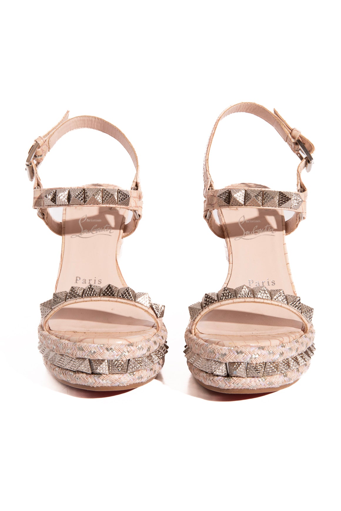 LOUBOUTIN Beige Croc Silver Stud Wedge Heels (Sz. 36)