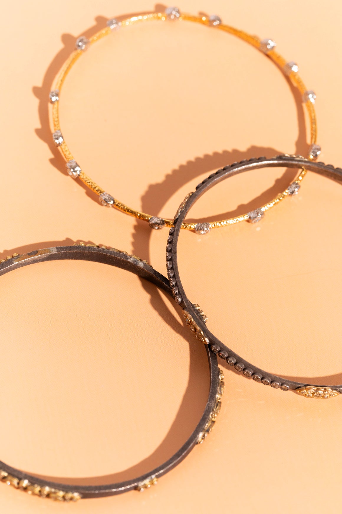ARMENTA Silver & Gold Thin Bangle Set Of 3