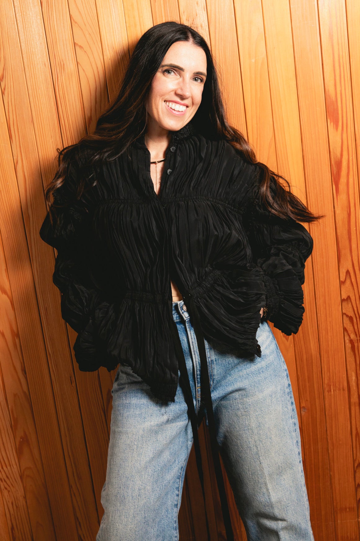 JWANDERSON Black Silk Ruched Blouse (Sz. 6)