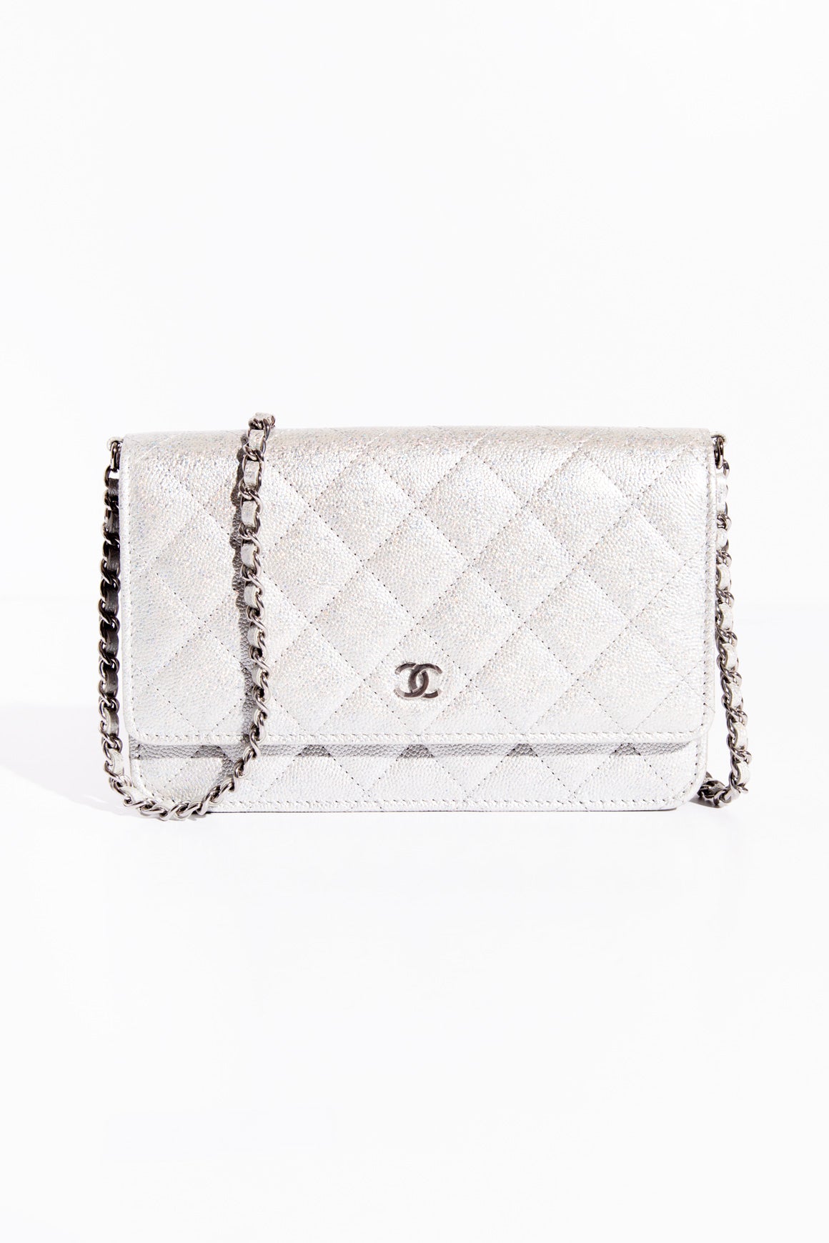 CHANEL 2021 Silver Caviar Quilted WOC