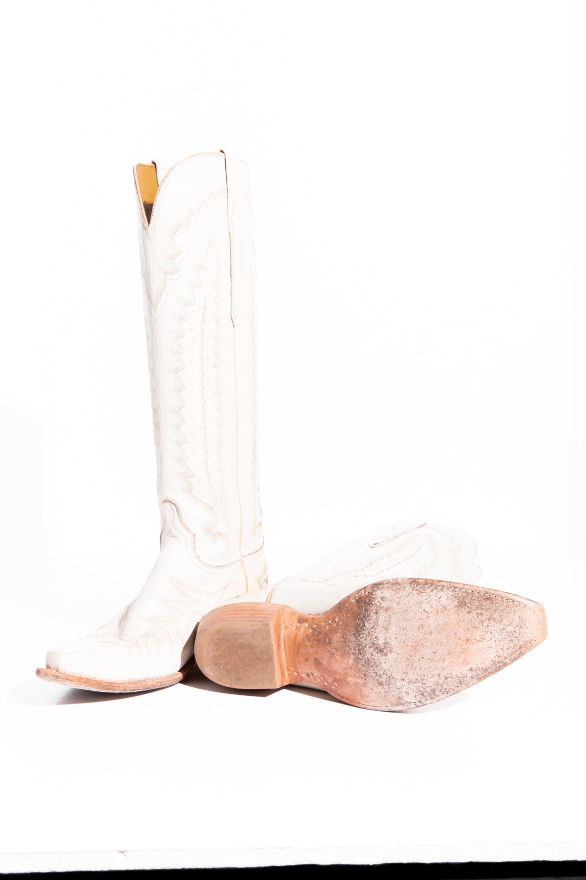 LUCCHESE Cream Priscilla Knee High Boots (10.5)