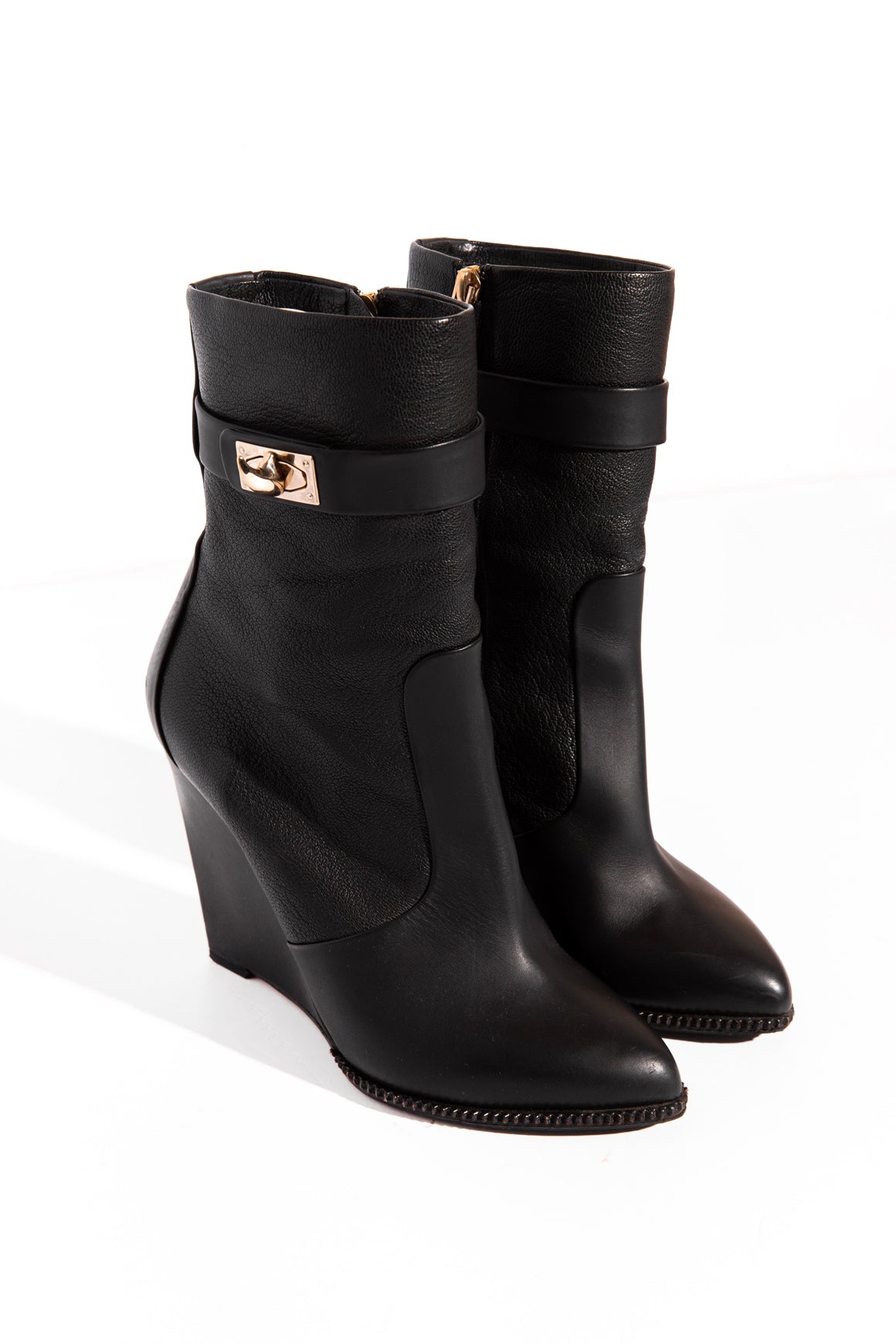 GIVENCHY Black Wedge Shark Lock Ankle Boots (Sz. 40)