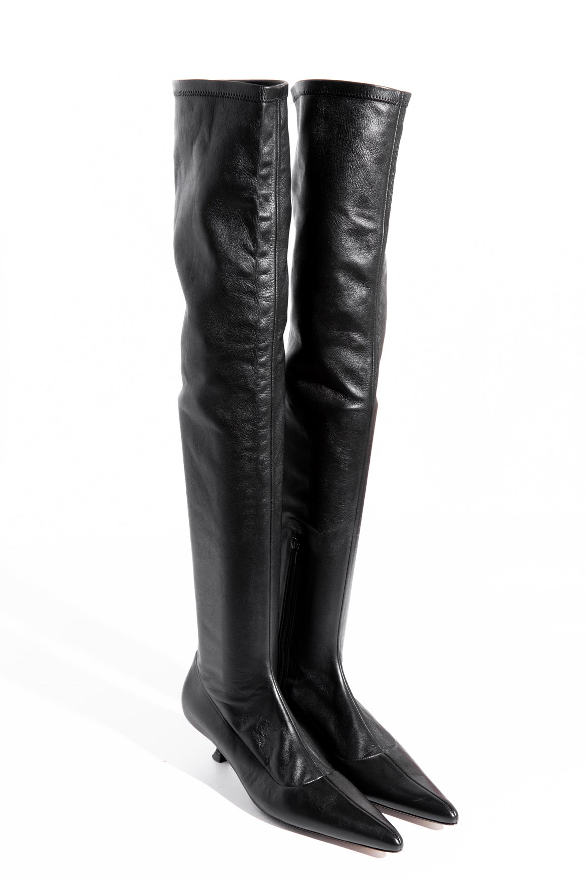 KHAITE Black Calfskin Over-The-Knee High Sock Boots (Sz. 38)