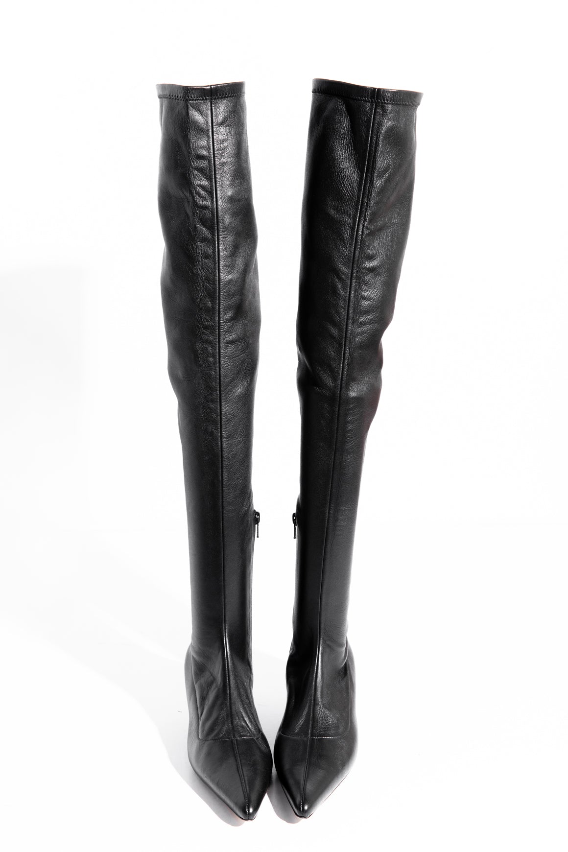 KHAITE Black Calfskin Over-The-Knee High Sock Boots (Sz. 38)