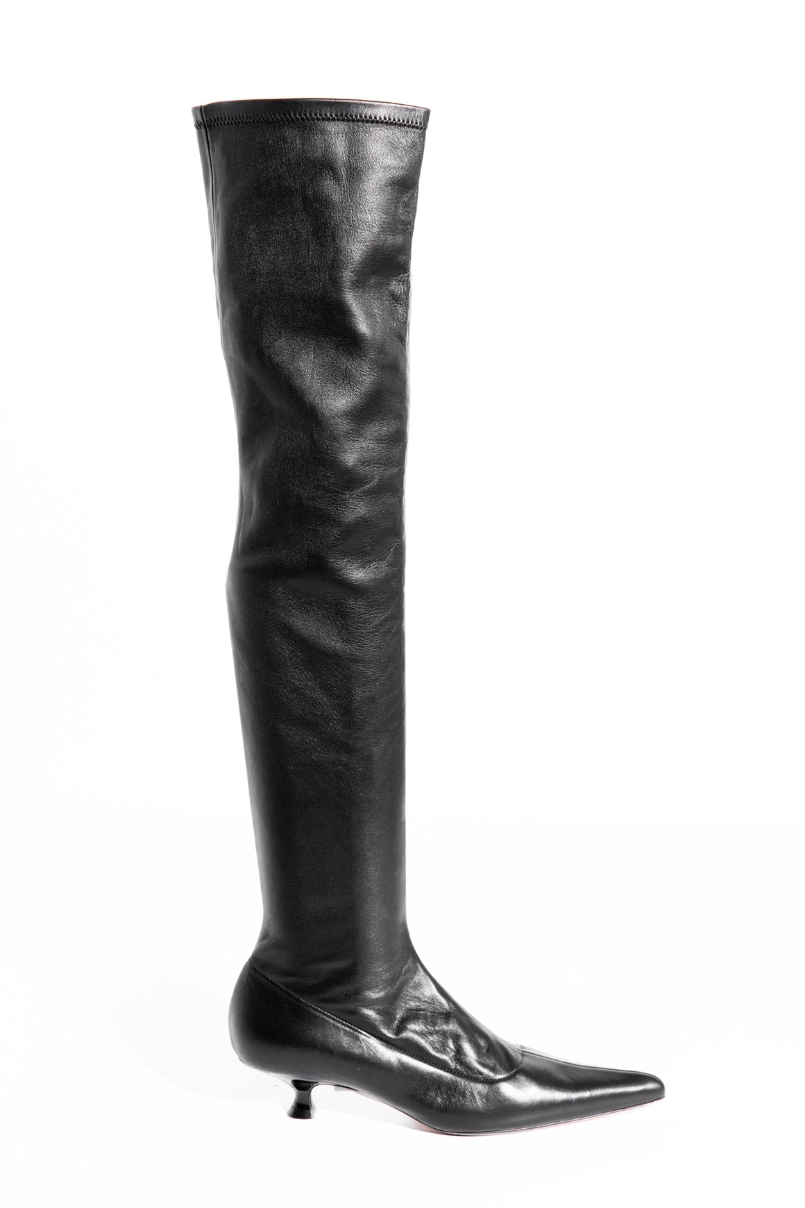 KHAITE Black Calfskin Over-The-Knee High Sock Boots (Sz. 38)