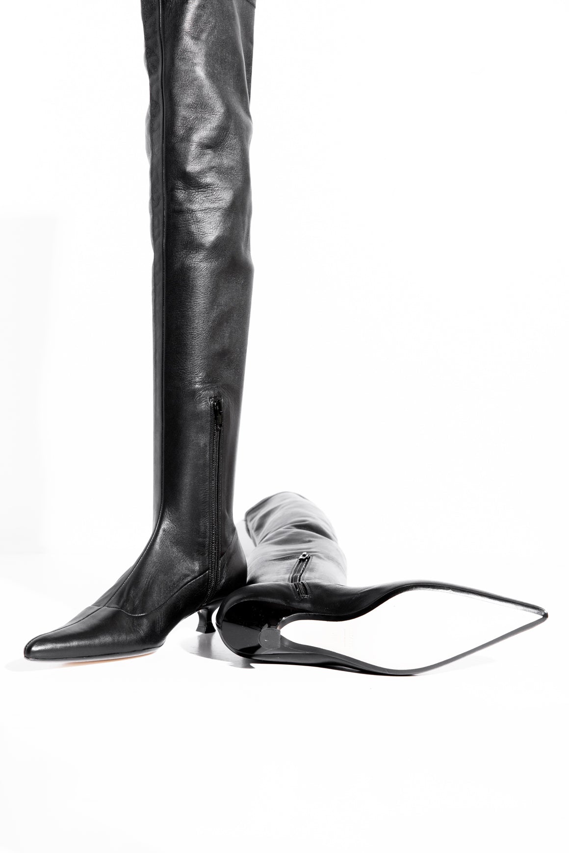 KHAITE Black Calfskin Over-The-Knee High Sock Boots (Sz. 38)