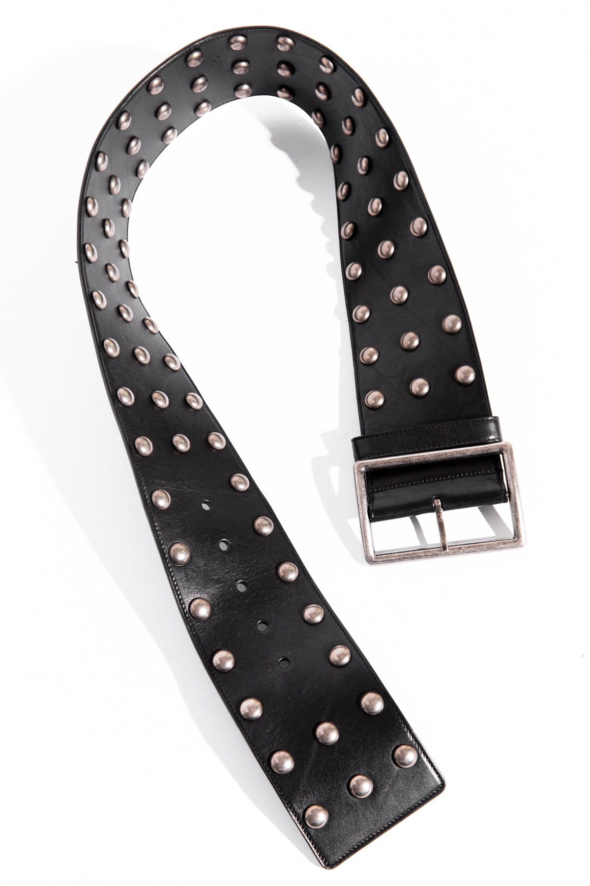 SAINT LAURENT Black Leather Wide Grommet Waist Belt (Sz. 75)