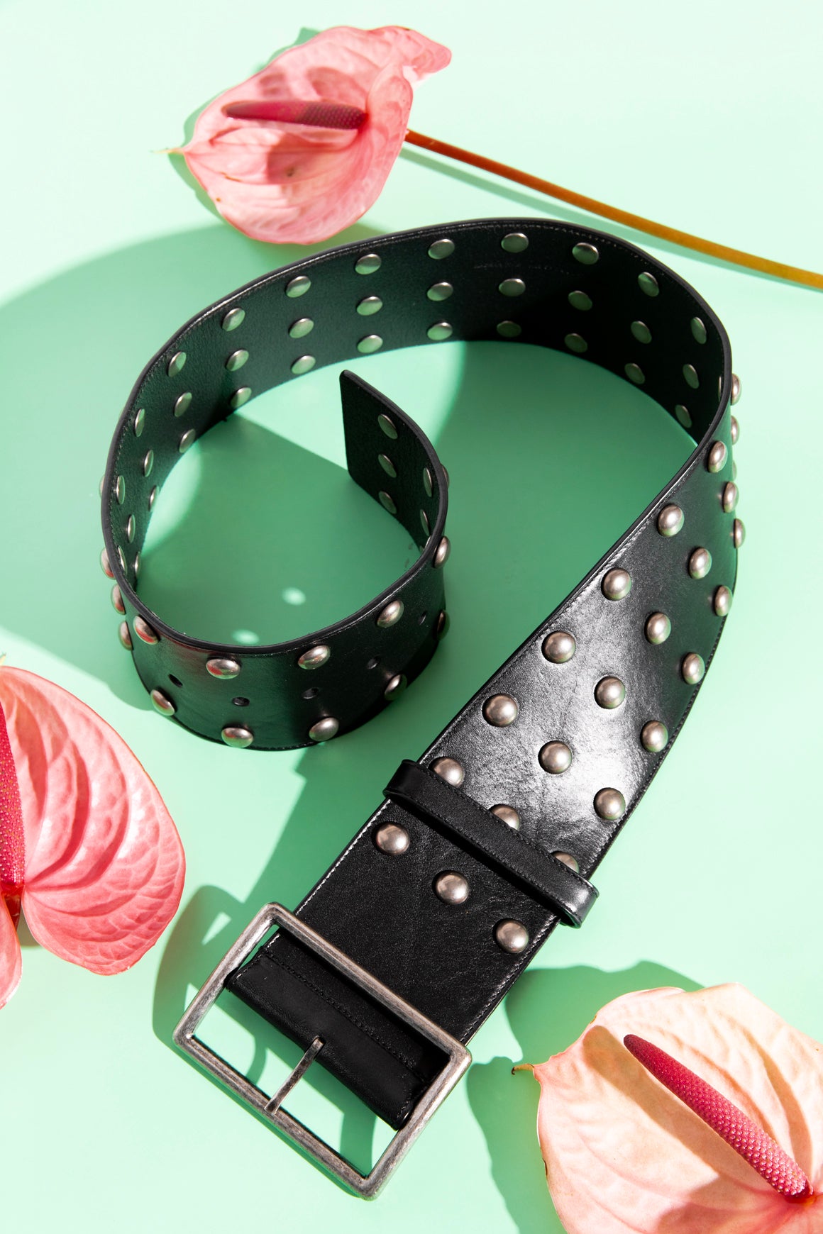 SAINT LAURENT Black Leather Wide Grommet Waist Belt (Sz. 75)
