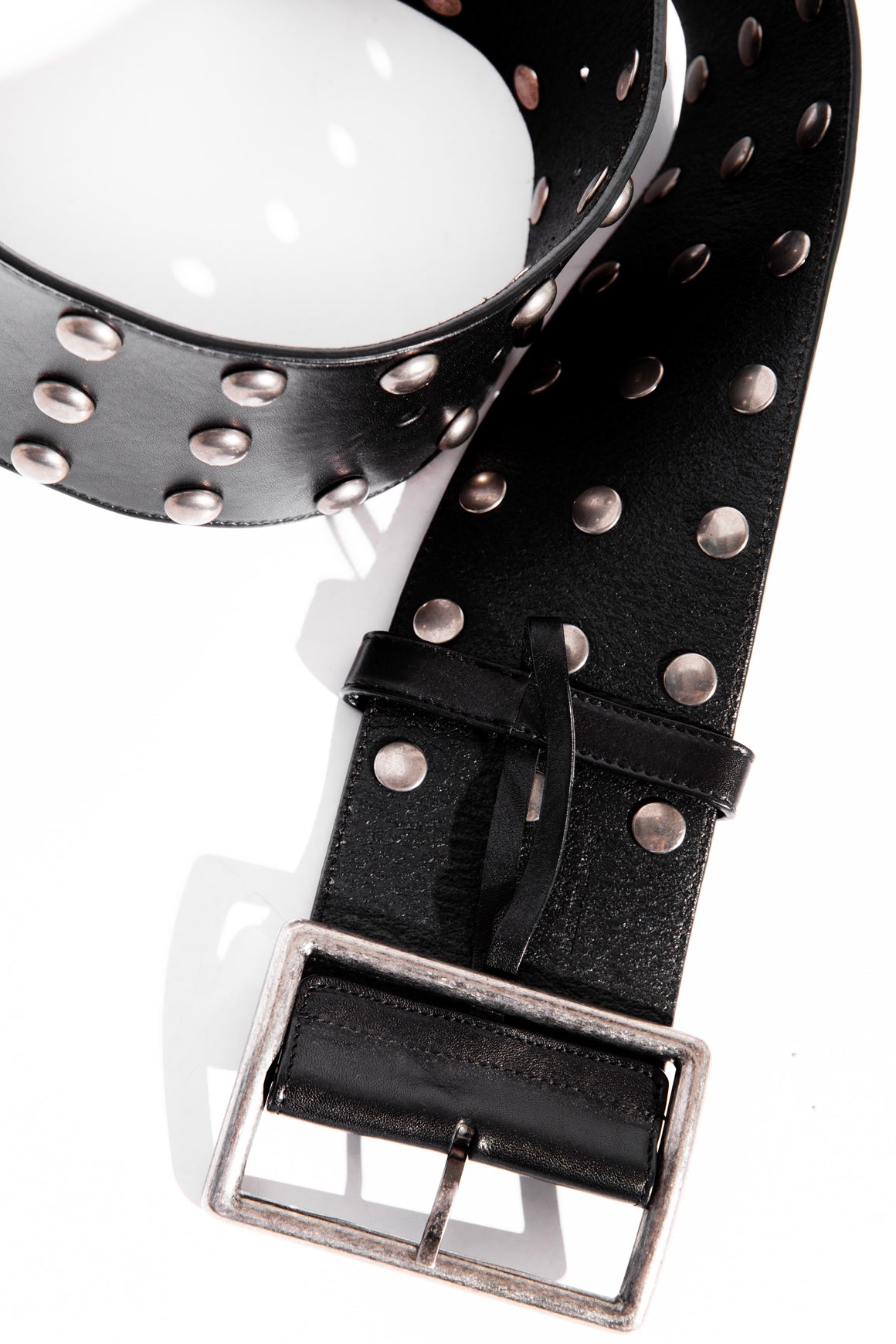 SAINT LAURENT Black Leather Wide Grommet Waist Belt (Sz. 75)