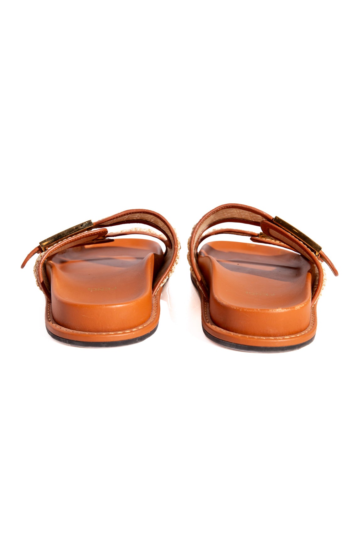 FENDI Tan Leather & Raffia Sandals (Sz. 37.5)