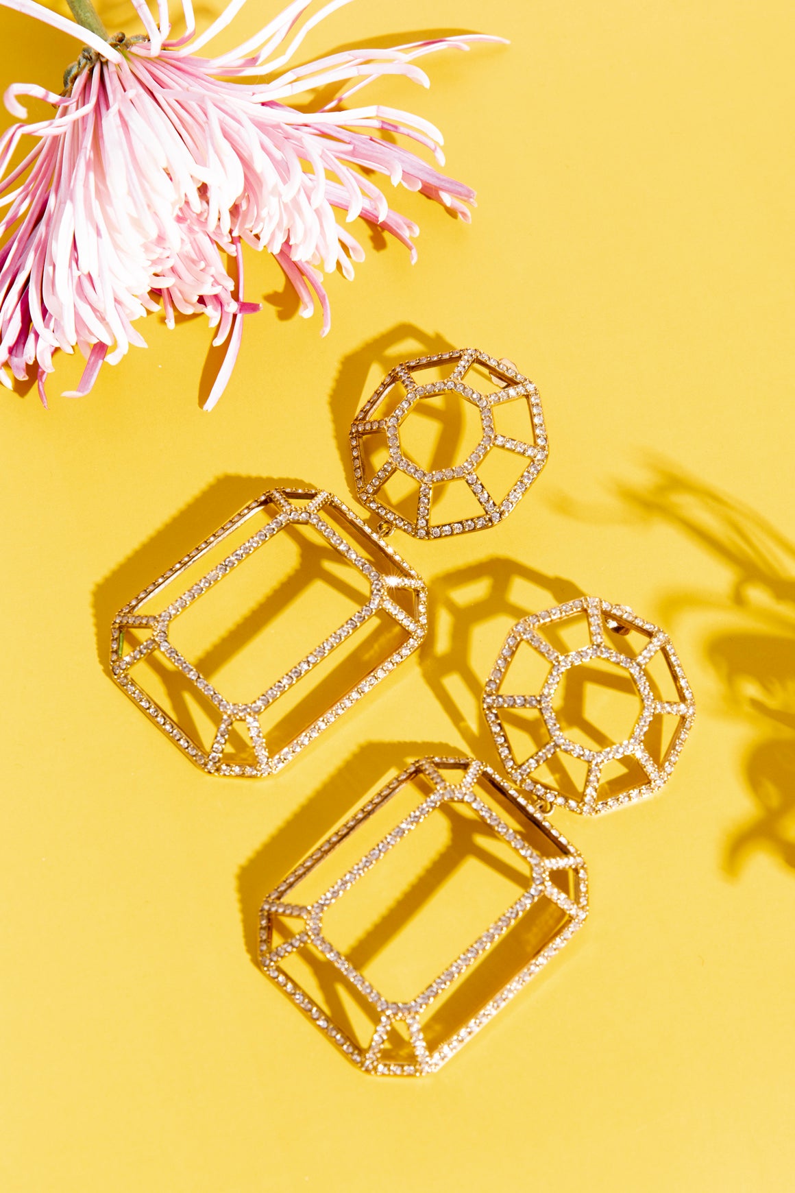 SCHIAPARELLI Gold & Rhinestone Statement Earrings