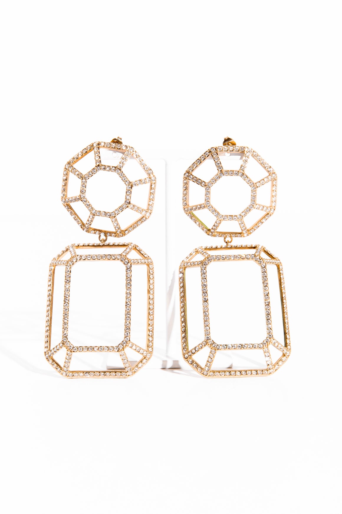 SCHIAPARELLI Gold & Rhinestone Statement Earrings