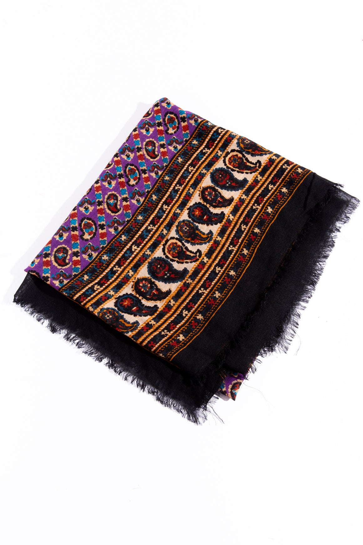 YSL Black & Purple Paisley Cotton Large Scarf