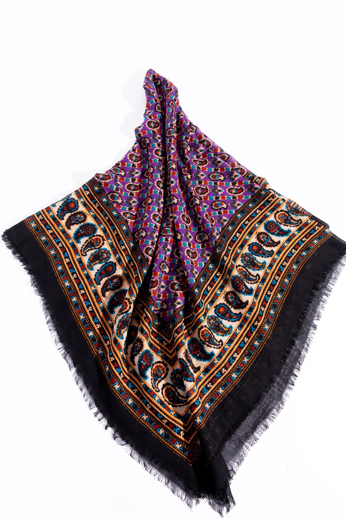 YSL Black & Purple Paisley Cotton Large Scarf