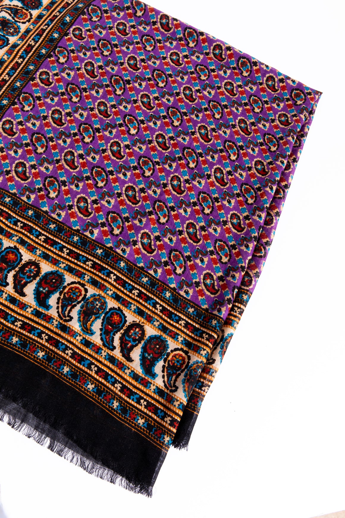 YSL Black & Purple Paisley Cotton Large Scarf