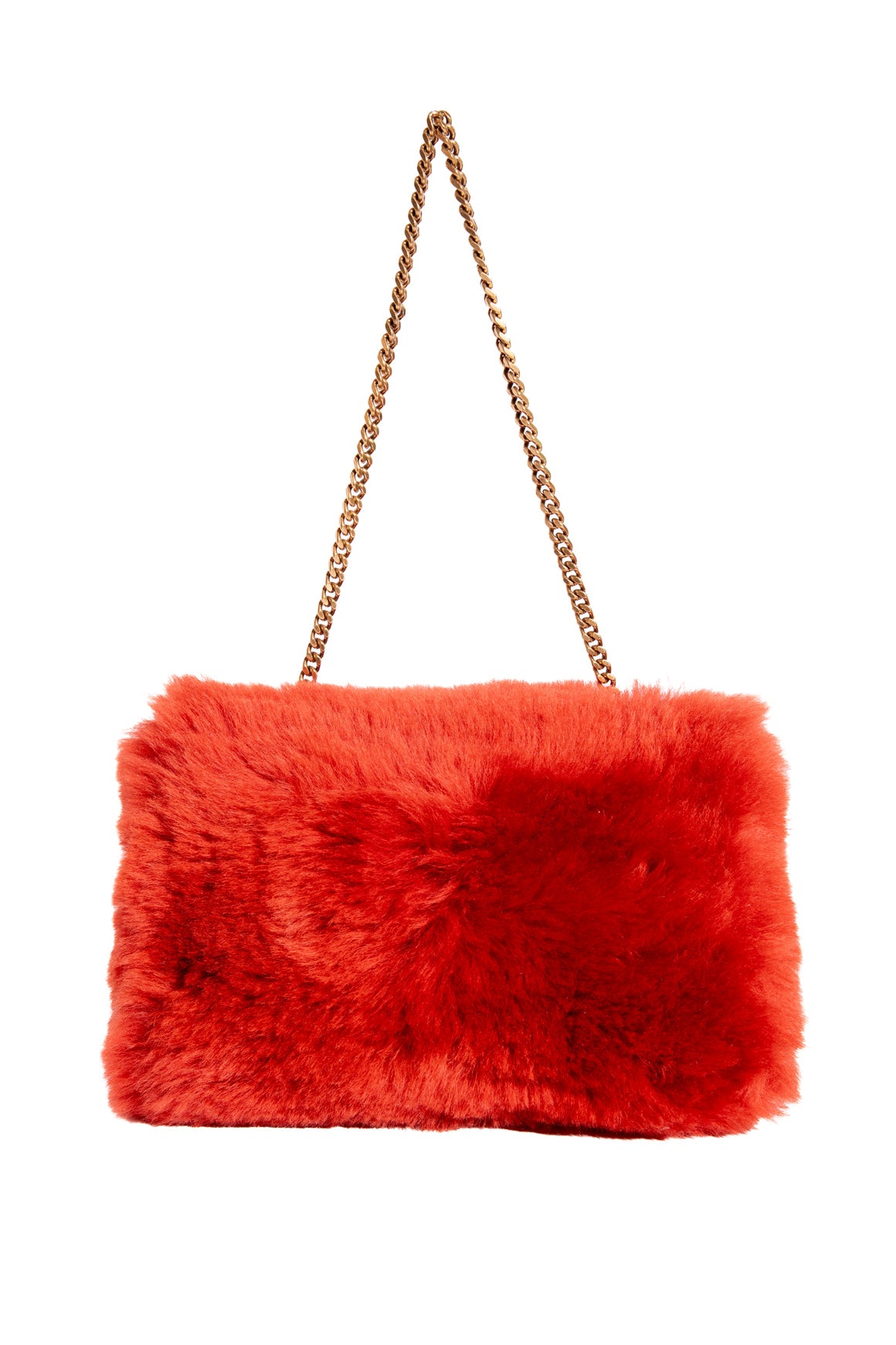SAINT LAURENT Red Lamb Fur Kate Reversible Chain Bag -Small
