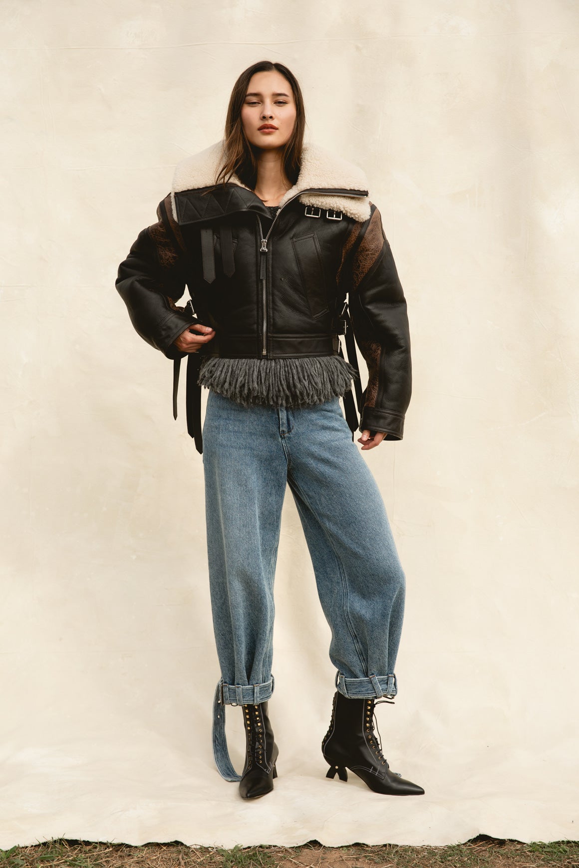 JEAN PAUL GAULTIER Brown Leather & Sherpa Coat (Sz. 36/4)