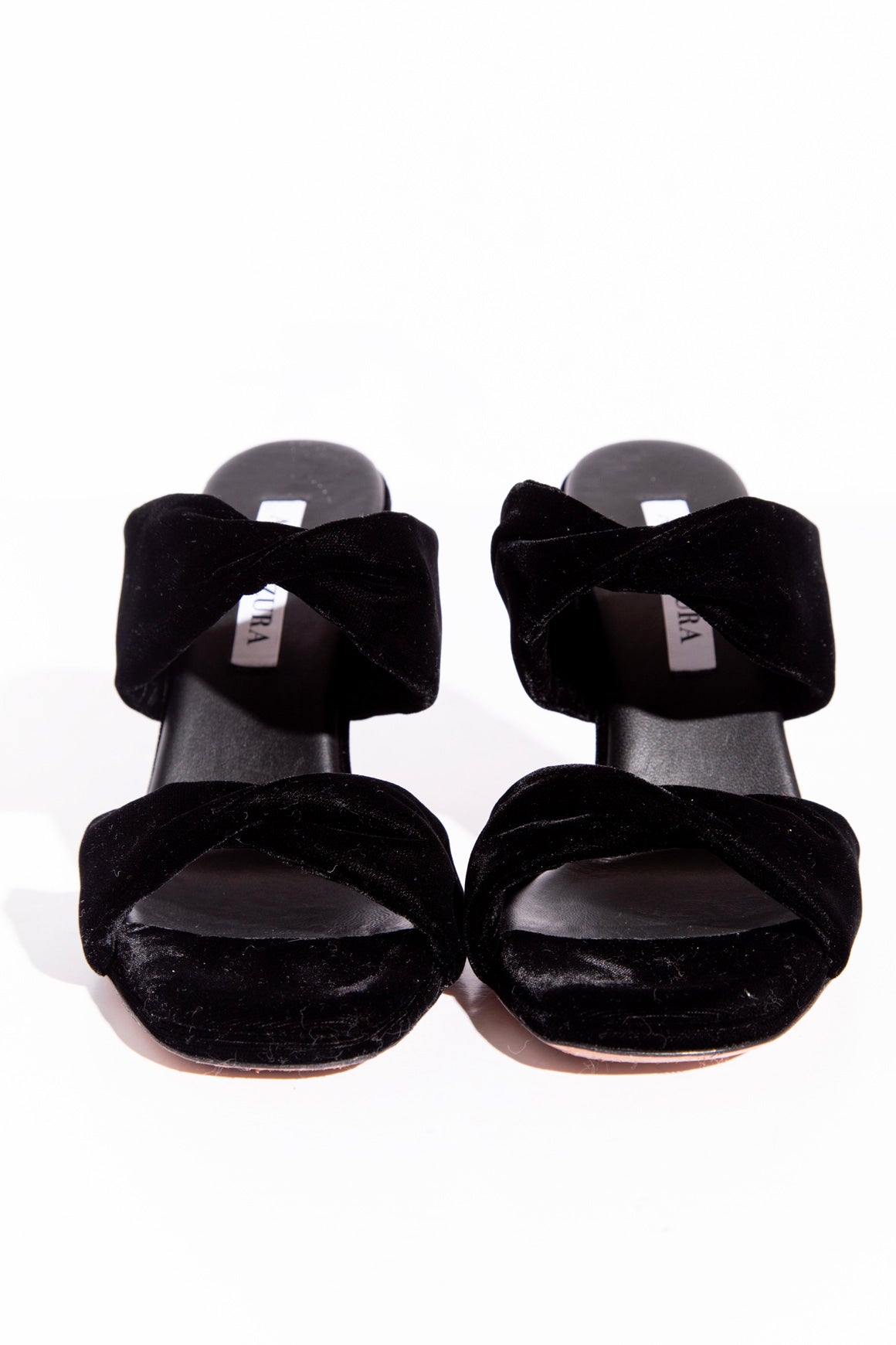 AQUAZZURA Black Velvet Double Twist Strap Slip-On (Sz. 37)