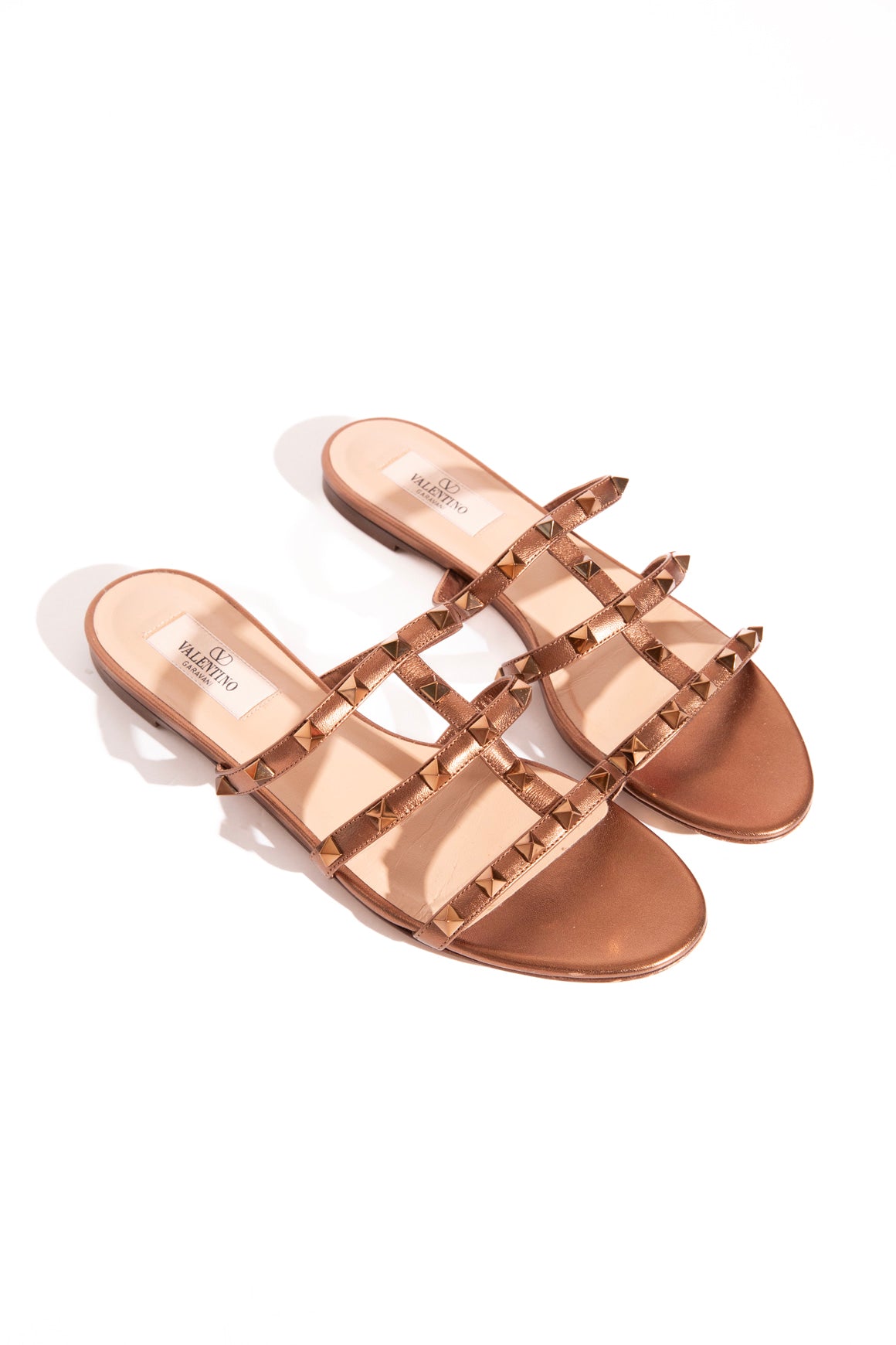 VALENTINO Brown Rockstud Cages Slide Sandals (Sz. 38)