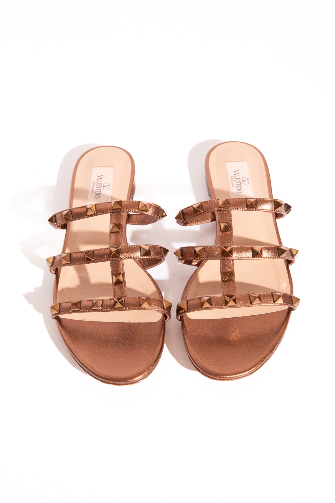VALENTINO Brown Rockstud Cages Slide Sandals (Sz. 38)