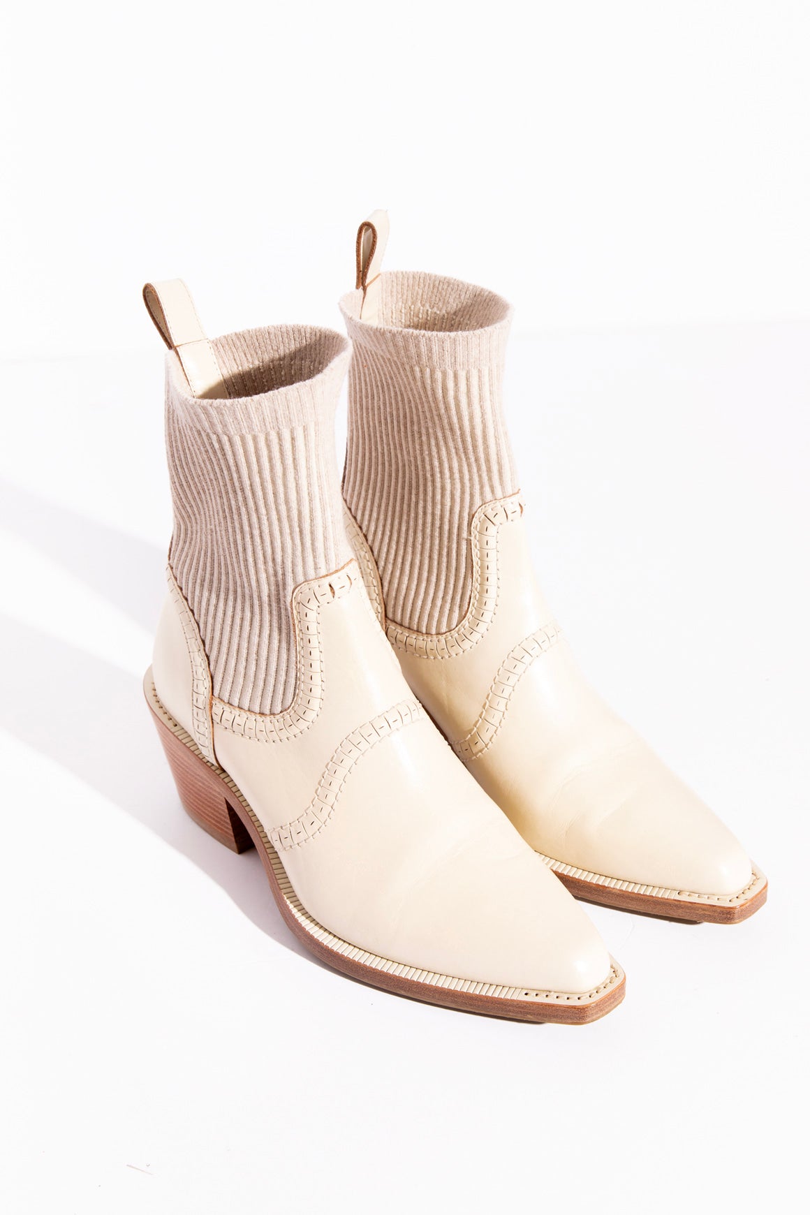 CHLOE Cream Knit & Leather Chelsea Boots (Sz.40)