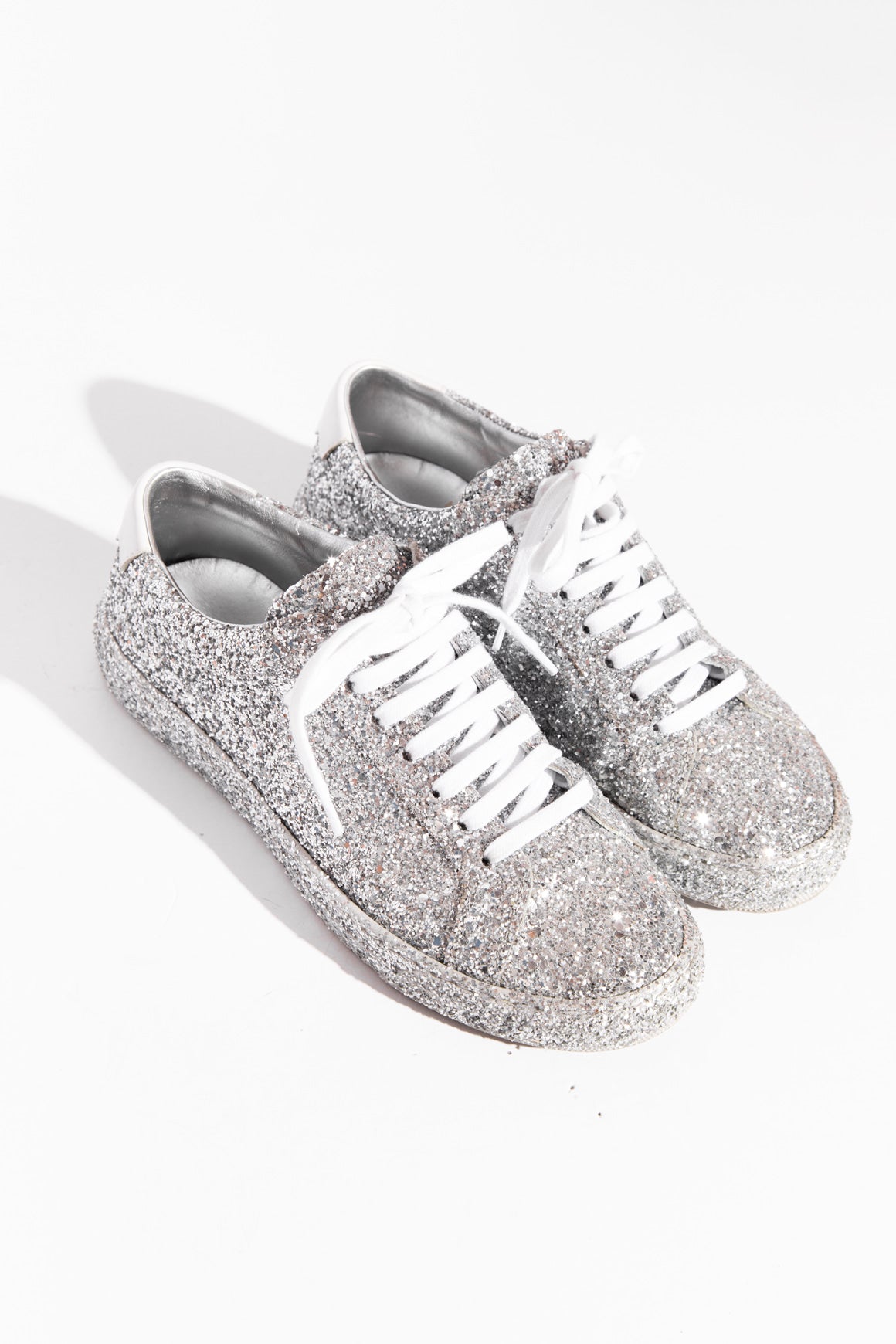SAINT LAURENT Silver Full Glitter Low Top Sneakers (Sz.36)